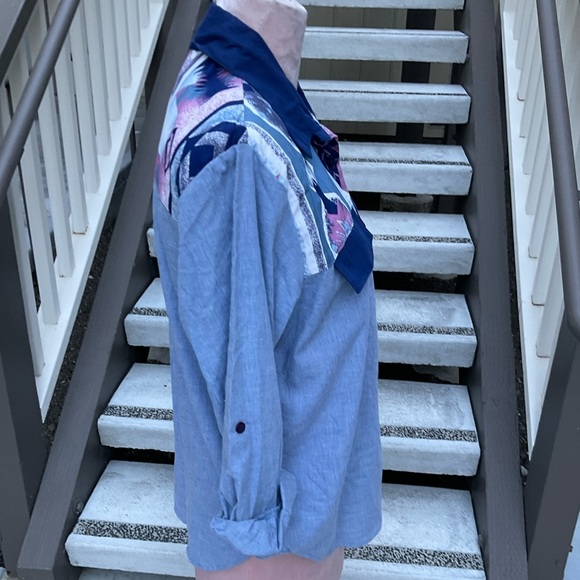 Vintage tapestry lightweight cotton denim aztec contrast collar & pocket flaps M - Picture 4 of 12